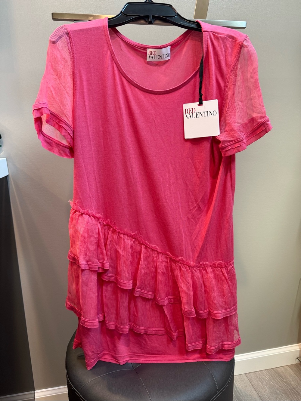 RED Valentino Hot Pink Short Sleeve Scoop Neck Top